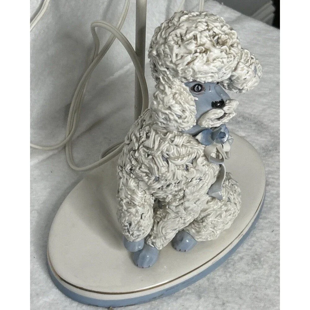 Vintage White Spaghetti Poodle Table Lamp 1950s Ceramic 25